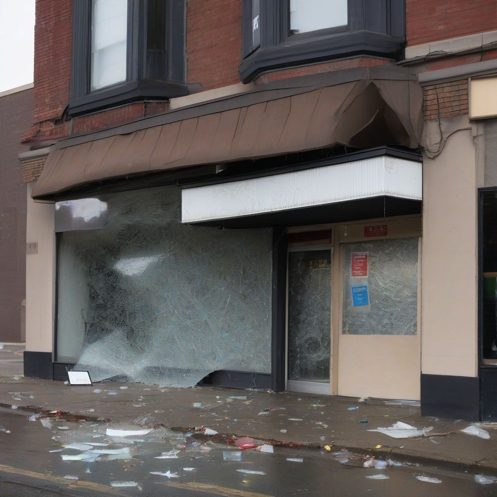 Broken storefront window